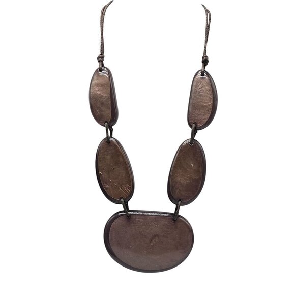 Chunky Brown Resin Slab Statement Necklace With Adjustable Cord - Picture 1 of 6